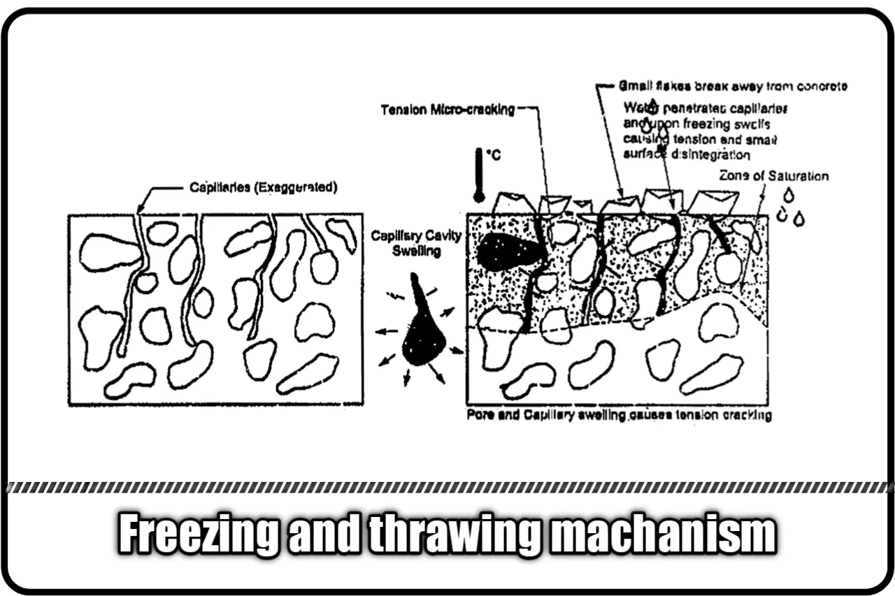 freezing and thawing of concrete ,  durability of concrete
